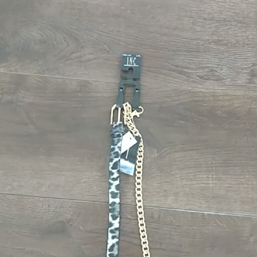 INC Leopard Print Belt with Gold Chain 2 Belts L/XL